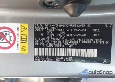 2018 Lexus Rx 350 z USA, uszkodzony, nr VIN 2T2ZZMCA5JC093898